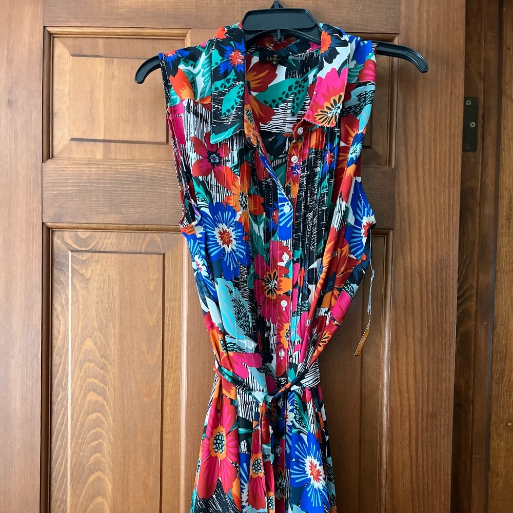 ILE New York Button Down Wrap Belt Dress, Floral, NWT, Size 18